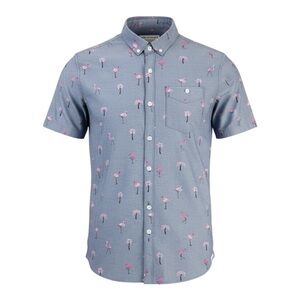 Free Planet Flamingo Print Short Sleeve Button Down Shirt - sz Medium